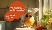 En bild på en potatis som står på ett matbord och säger "Vill du skära ner på ditt matsvinn? Gör det bit för bit!"