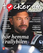 Framsidan på en tidning med en porträttbild av Martin Jonsson som sitter i en rallybil iförd sin rallyuniform. Längst upp står texten "Tycker om Ovanåker". Längst ner är en stor rubrik där det står "Martin Jonsson hör hemma i rallybilen". På bilden sidor står det mindre rubriker; "Majbritt & Mauno hjälper ensamma", "Anna & Jennie cyklar för gemenskap", Christer & Anders restaurerar fisket i Svartån" och "Emilie Axman har trädgården som terapi".